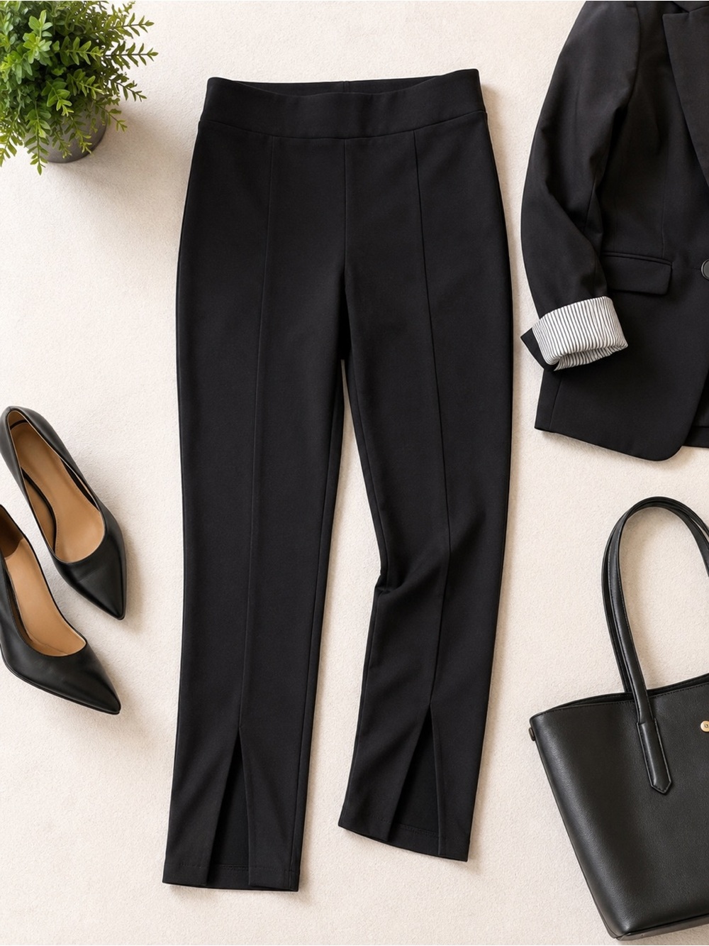 Old Navy Black Pixie Ankle Pants Women’s L Extra High Rise Slit Hem NWT